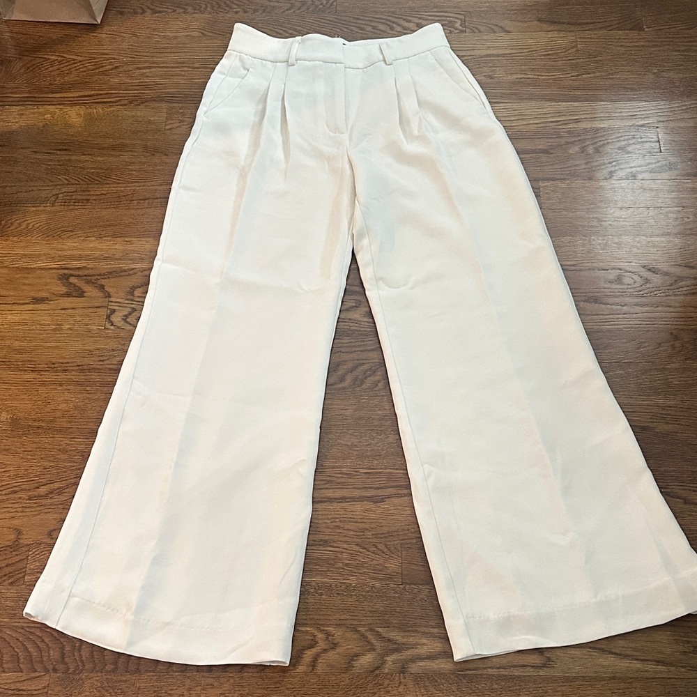 Boston Proper Cream Wide-Leg High-Rise Trousers